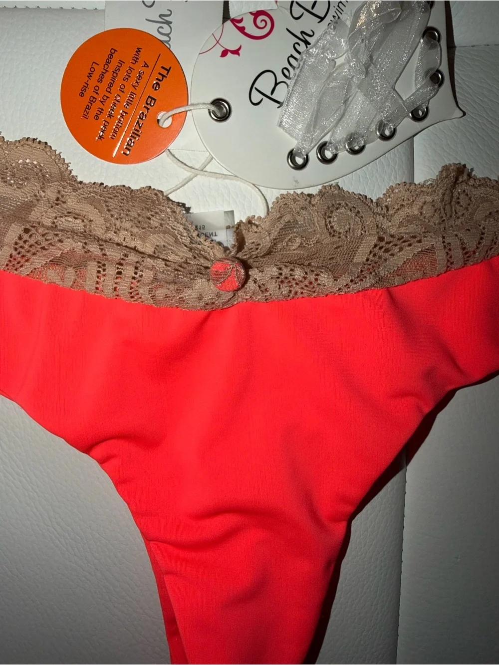 Beach Bunny Love Potion Coral Lace Bikini Set - XL TOP/ S BOTTOM